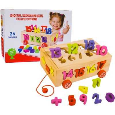 Masinuta din lemn cu cifre, tip puzzle, jucarie educativa, multicolor